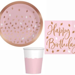 Rose Gold Birthday party szett 32 db-os 23 cm-es tányérral