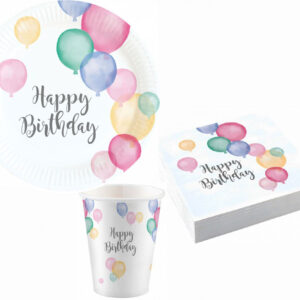 Happy Birthday Pastel party szett 36 db-os 18 cm-es tányérral