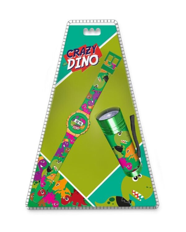 Dinoszaurusz Crazy digitális karóra + elemlámpa szett