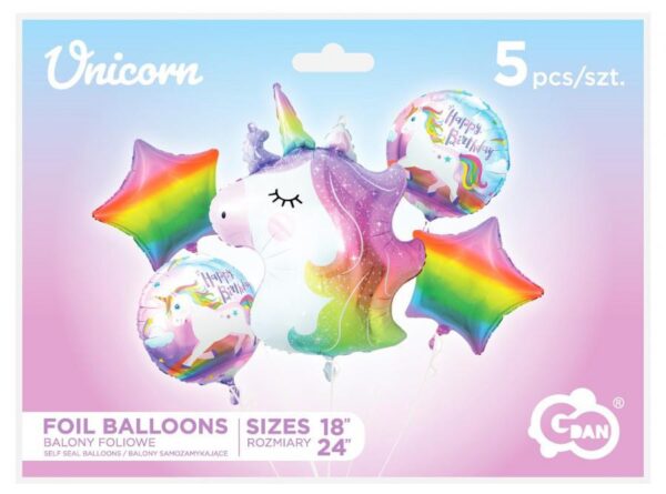 Unikornis Rainbow fólia lufi 5 db-os szett - Image 3