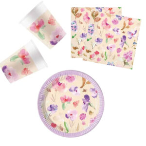 Watercolor Flowers, Virág party szett 36 db-os 20 cm-es tányérral