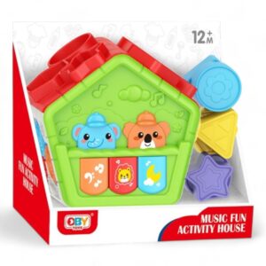 Bébi activiity ház, el., Zenél, Ügyességi, formafelismerõ, 24x20 cm dob.