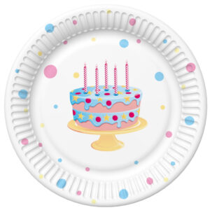 Happy Birthday Cake with Balloons papírtányér 8 db-os 18 cm