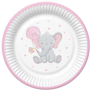 Baby elefánt Pink Balloon papírtányér 8 db-os 18 cm