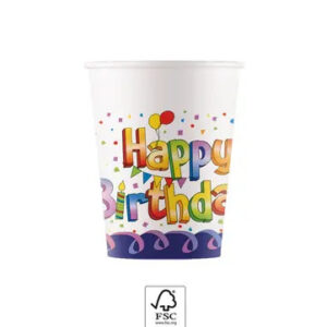 Happy Birthday Multicolor papír pohár 8 db-os 200 ml FSC