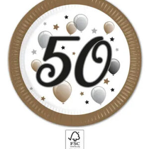 Happy Birthday 50 Milestone papírtányér 8 db-os 23 cm FSC