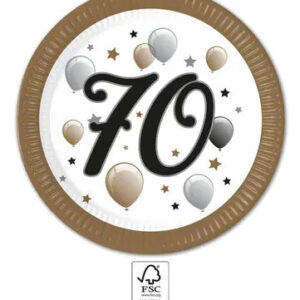 Happy Birthday 70 Milestone papírtányér 8 db-os 23 cm FSC