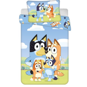 Bluey Happy Family gyerek, ovis ágyneműhuzat 100×135cm, 40×60 cm