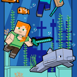 Minecraft Underwater fürdőlepedő, strand törölköző 70x140cm (Fast Dry)