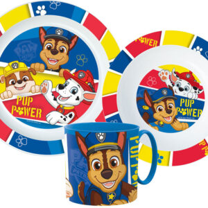 Mancs Őrjárat Pup Power étkészlet, micro műanyag szett bögrével 265 ml